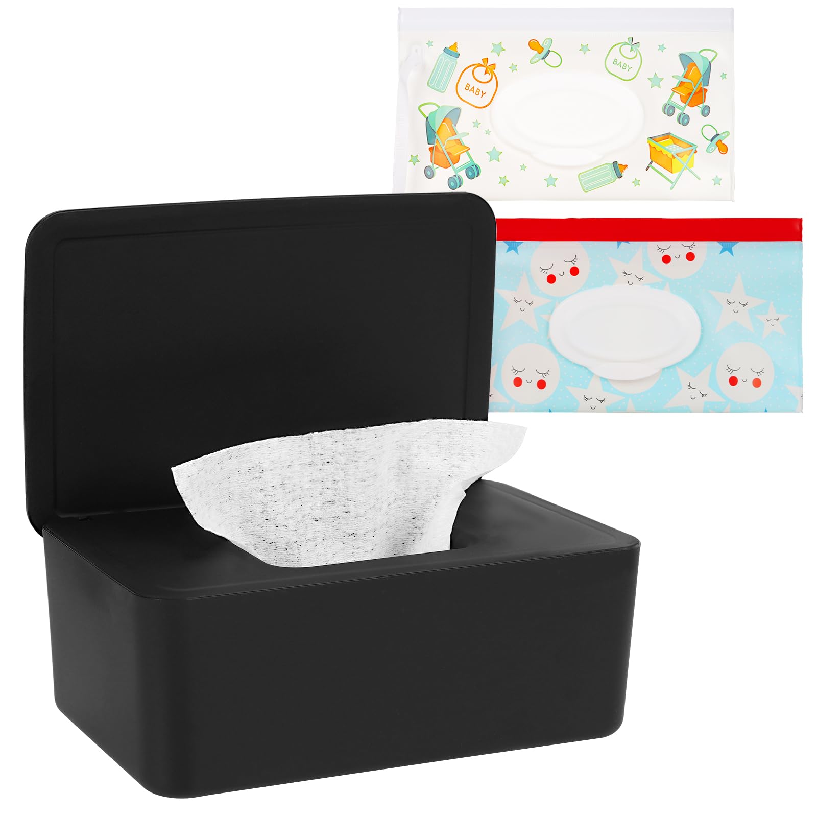 Photo 1 of ***JUST CONTAINER*** Whiidoom Diaper Wipes Dispenser Wipes Holder, Wipes Tissue Case Keeps Wipes Fresh Tissue Wipes Container with Lid (Black)
