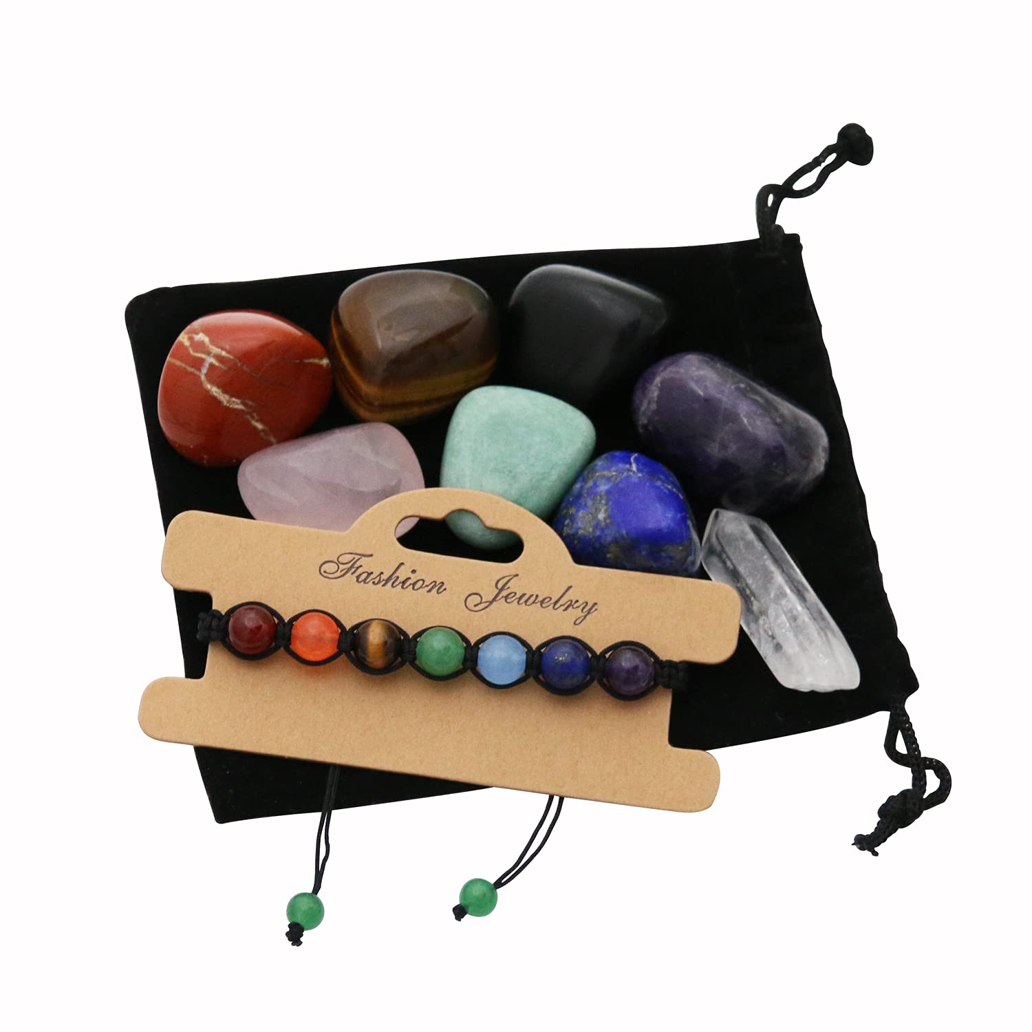 Nvzi 7 Tumbled Polished Chakra Crystals Set, Healing Crystals Bracelet, Chakra Stones Crystal Kit, Crystals for Beginners, Cristal Stone, Meditation Accessories, Protection Crystals
