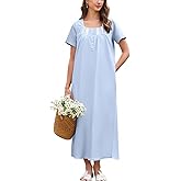 Ekouaer Cotton Nightgowns for Women Long Nightgown Short Sleeve Night Dress Button Sleepshirt with Pockets
