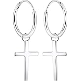YL Hoop Earrings 925 Sterling Silver Polished Star/Cross/Moon Circle Endless Earrings 15mm Dangle Hoops Diameter Jewelry