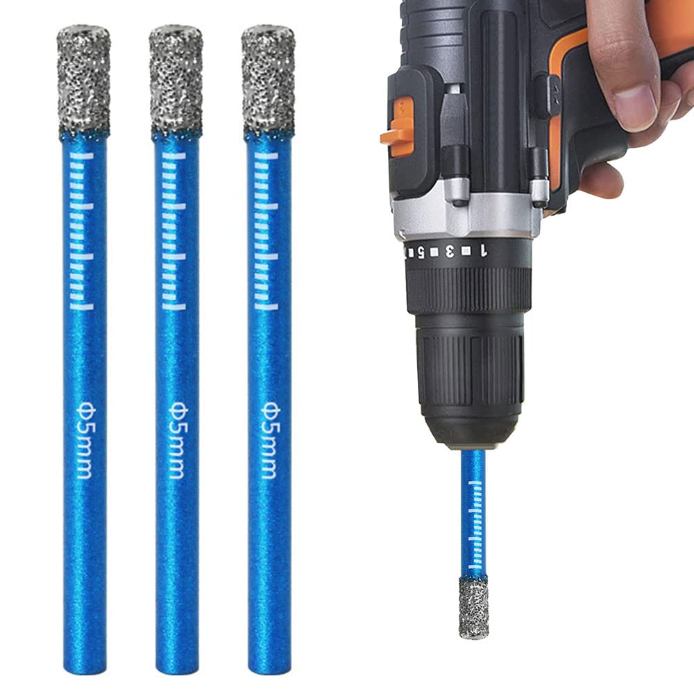 3 Pcs 5mm Diamond Drill Bit Set - Dry Diamond Drill Bits for Granite, Ceramic, Marble, Tile, Stone, Glass Hard Materials - Round Shank Dry Drill Bits — image 1