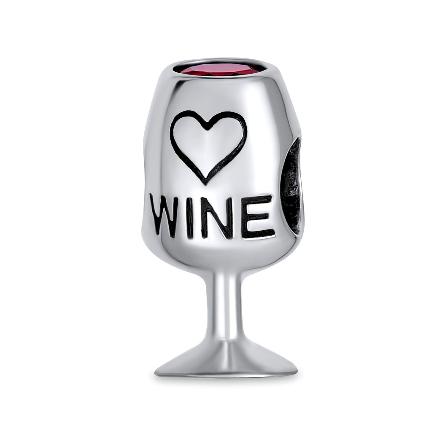 Bling Jewelry Sommelier Stem Red Wine Glass Drinker Goblet Cubic Zirconia Bead Charm For Women Sterling Silver For European Bracelet