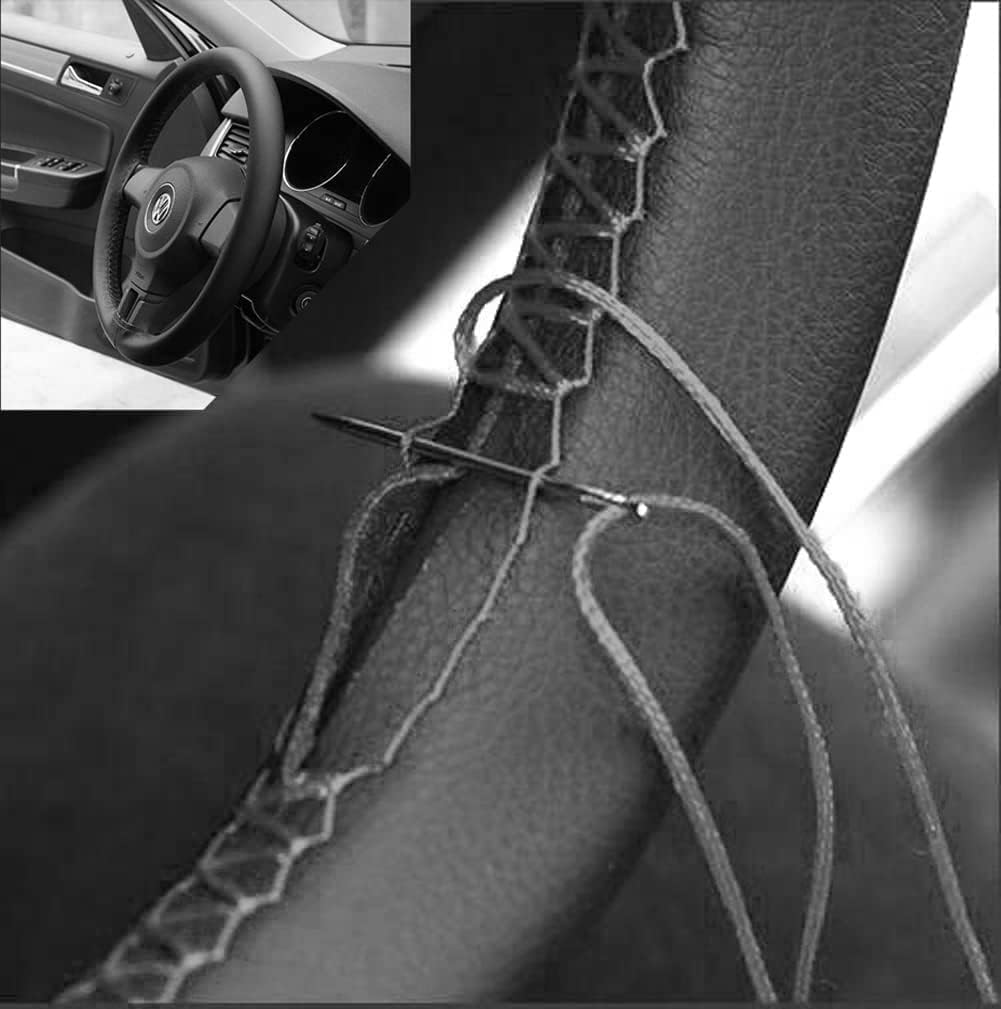 Suede Leather Steering Wheel Cover - DIY Stitch-On Wrap With Needle & Thread (Multiple Thread Colors), Breathable Cowhide, Non-Slip Grip, Fits 14.5-15 Inch, Comfortable & Durable For Year-Round Use - Foto 6
