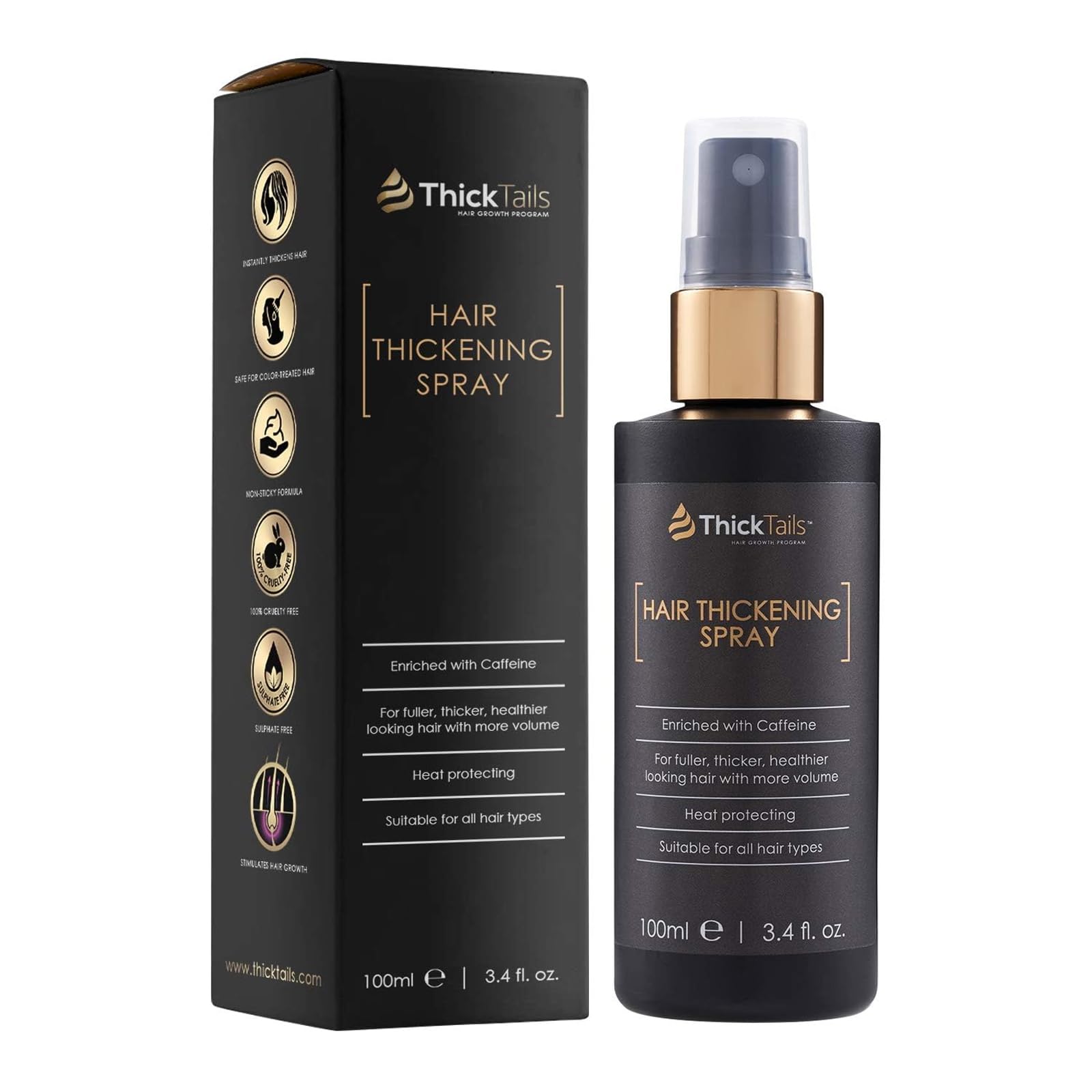 ThickTails Hair Thickening Spray for Instant Volume & Fuller-Looking Hair – Lightweight Pre-Styling Mist with Caffeine, Peptides & Proteins for Fine or Thinning Hair, No Residue, 100ml