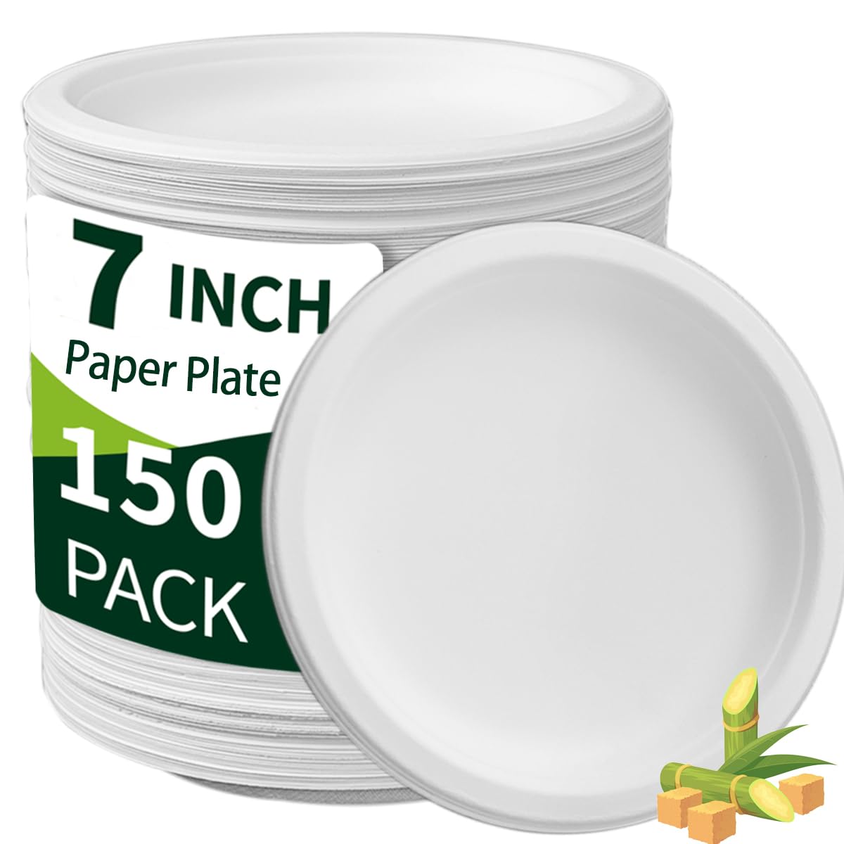 Photo 1 of Drihara White Paper Plates 7 Inch (Round,150 Count) Heavy Duty Disposable Dinner Plates Bulk, Small Compostable Dessert Dishes for Party, BBQ and Gathering, Microwave-Safe/Sturdy/Leak Resistant