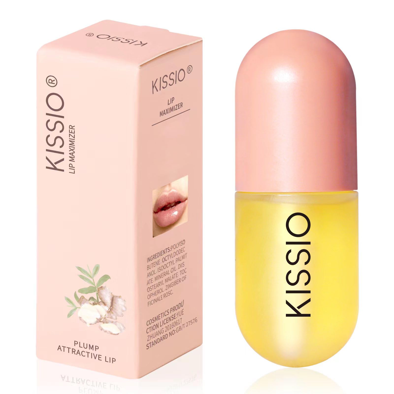 KISSIO Lip Plumper,Natural Lip Plumper for Day Use,Plumping Gloss Make Lips Fuller and Moisturizing 5.5ml,Lips Mask,Hydrating & Reduce Fine Lines,Beautiful Fuller