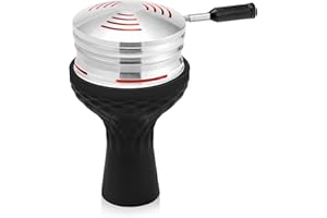 Hookah Bowl Set with HMD - Afoosoo Upgade Aluminum Heat Management Device Charcoal Stove Holder with Cover Head + Silicone Phunnel Hookah Bowl | Long Handle | Quick Heat | Easy Cleaning (Black)