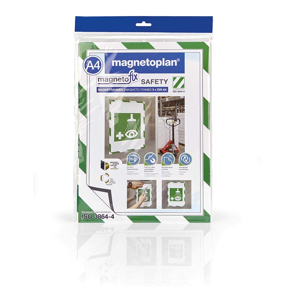 magnetoplan 1131345 Magnetofix Safety Pack of 5 Magnetic Frame A3 Green and White