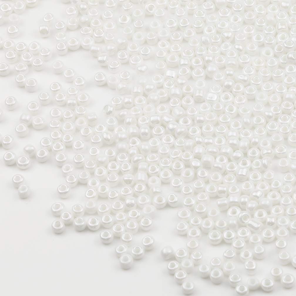 Tibaoffy Size 6/0 Crafts Glass Seed Beads 4mm White Bright Beads for Jewelry Making (Total About 100g About 1200pcs)