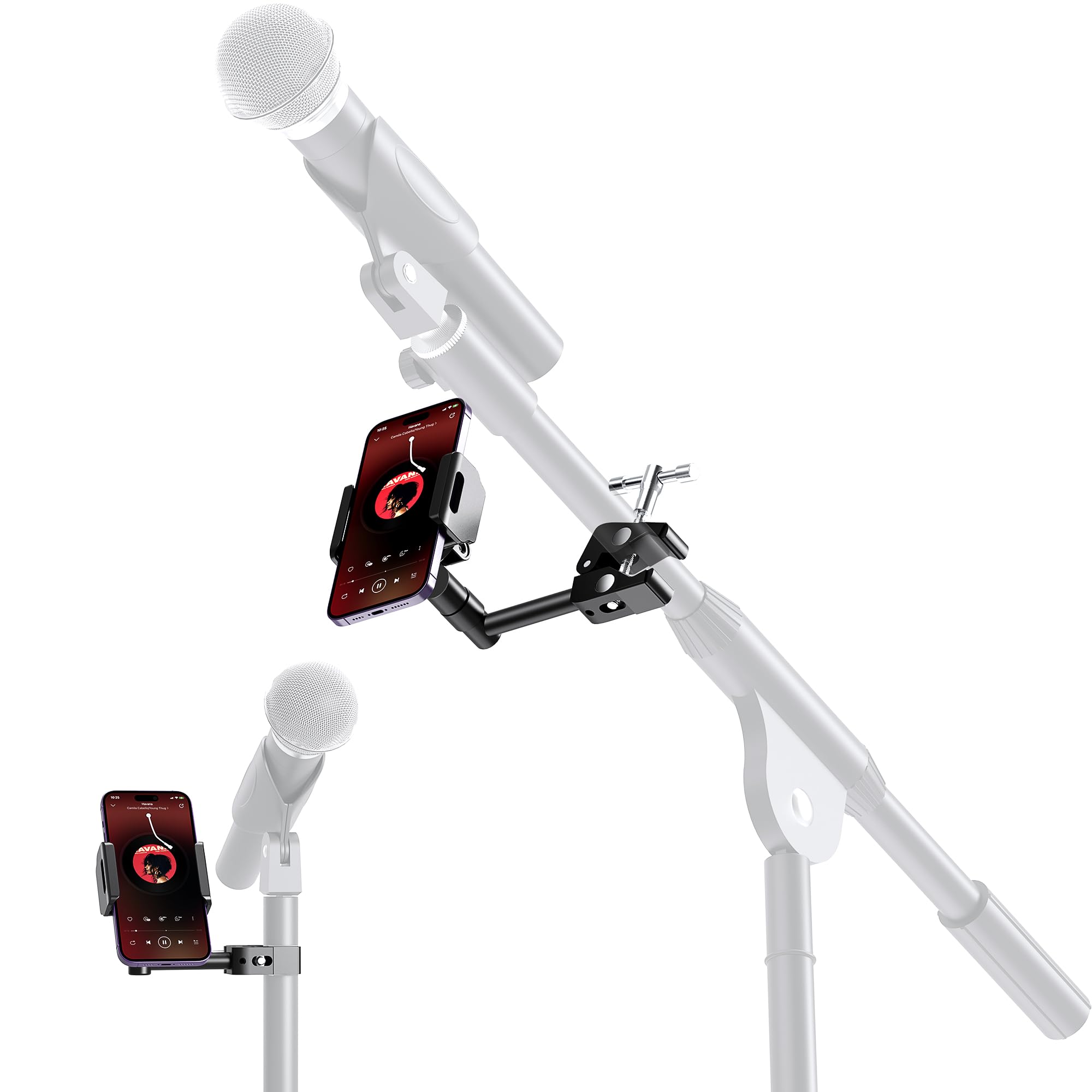elitehood Side Mount Mic Stand Phone Holder, 360° Swivel Adjust Phone Holder for Microphone Stand, Music Boom Mic Microphone Stand iPhone Clamp Mount for Mic Stand, Music Stand, Guitar and Drums