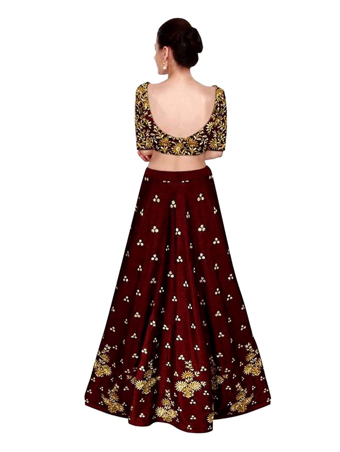 bhurakhiya women's tafeta lehanga choli (bh1009_maroon_ free size)