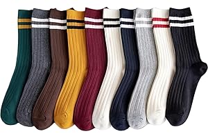 Women's Crew Socks Striped Cotton Crew Socks, Fashion Athletic Retro Socks for Women Girls