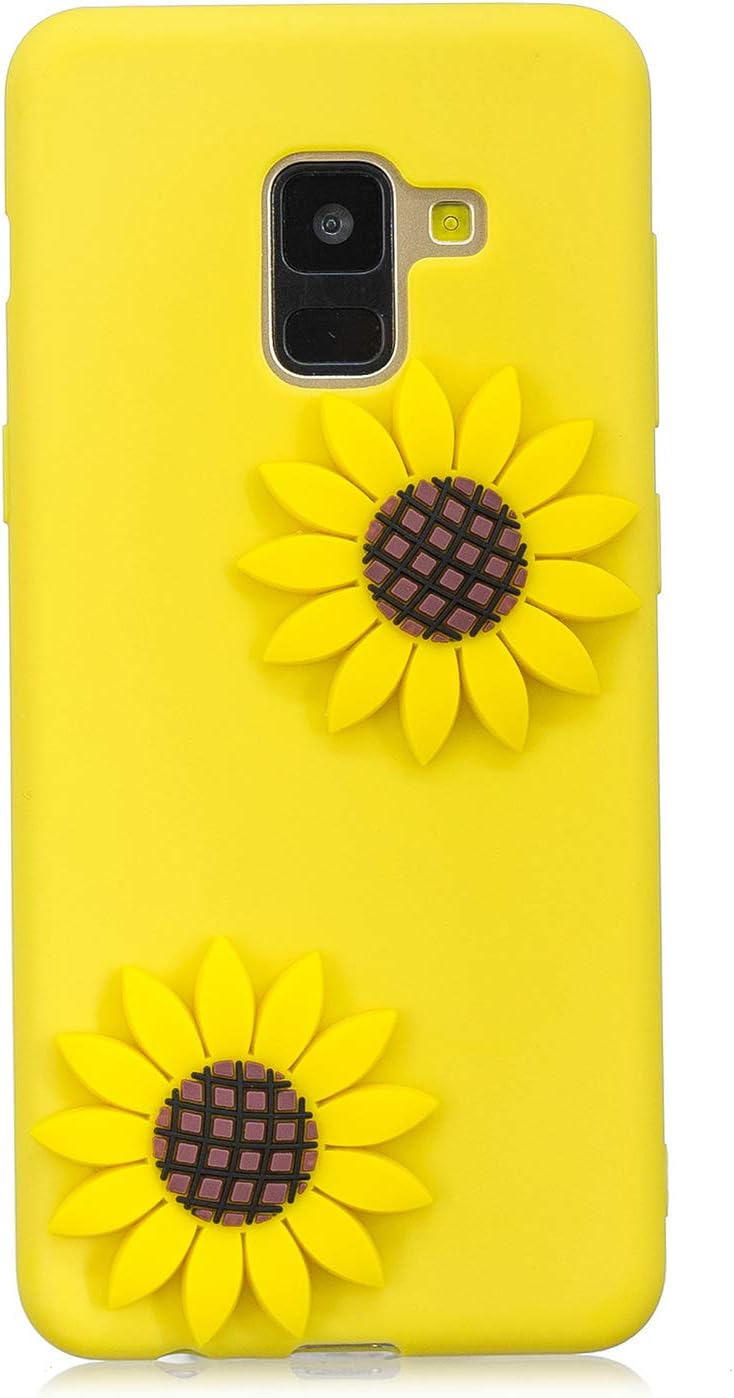 CUAgain compatible with Samsung Galaxy J6 (2018) Case Silicone 3D Cute Pattern Girly Matte Funny Animal Design Cover Protective Rubber Ultra Thin Slim Bumper for Girls Boys Men Women,Sunflower