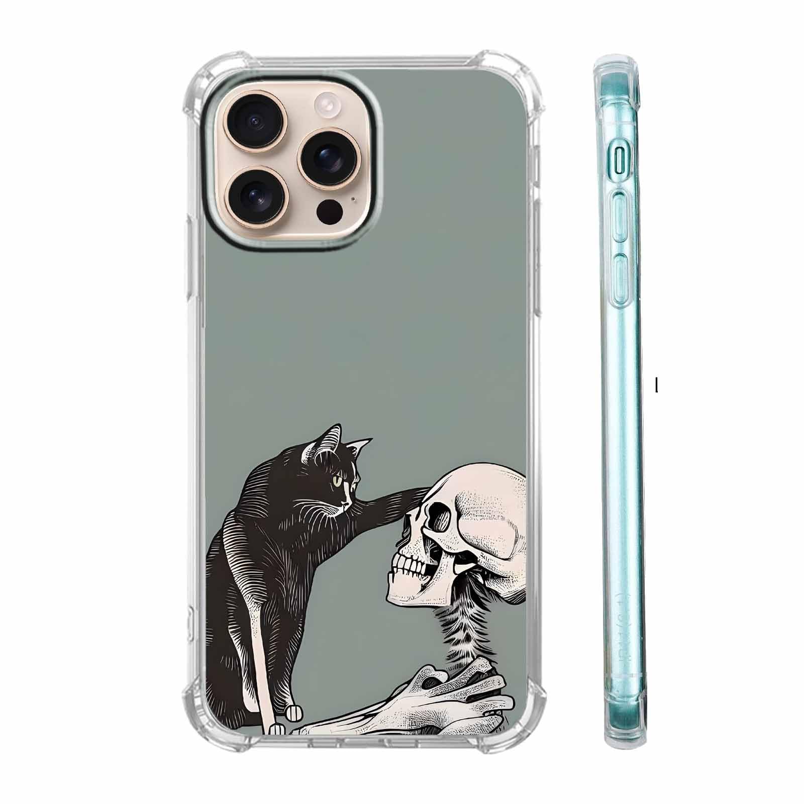 Photo 1 of malegaon Cat and Skull Case for iPhone 16 Pro, Hippie Terrible Black Cat and Skeleton Case for Men Women,Soft TPU Bumper Case for iPhone 16 Pro,6.3"