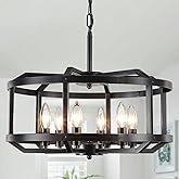 ZJVAIVE Black Farmhouse Chandelier, 6-Light Modern Matte Black Caged Finish Fixtures, Rustic Hang Pendant Light Fixtures for 