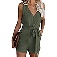 Acelitt Womens Casual Summer Crewneck Ruffle Sleeveless Rompers, XS-XXL