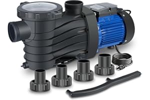 Oswerpon Pool Pumps Above Ground/Inground, 1.5 HP 4913GPH, Powerful Selfpriming Pool Pump, Dual Voltage Energy Saving Swimming Pool Pump with 1.5" & 2.0'' Inlet/Outlet & Strainer Basket