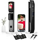 Smart Door Lock with 3D Face Recognition &amp; Camera, Intercom, Video Doorbell, Fingerprint Keyless Entry, Password, IC Card, Key, Alexa Compatible via Tuya App Control, Smart Home Front Door Security