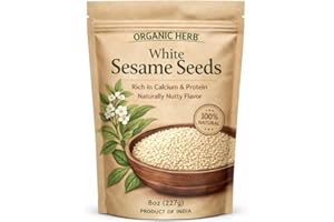 Organic White Sesame Seeds – Premium Whole Hulled Sesame Seeds for Cooking, Baking & Garnishing – Naturally Nutty Flavor – 50