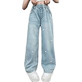 Milokado Kids Girls Baggy Jeans Heart Print Casual Wide Leg Loose fit Denim Pants Size 5-14 Years