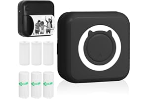 KozyOne Portable Thermal Printer, No Ink Required, with 3 Rolls of Sticker and 3 Rolls of Thermal Paper, Bluetooth Inkless Printer for Labels, Photos, Memos, to-Do Lists, Notes and More.(Black)
