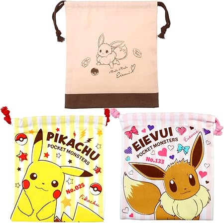 Amazon ポケットモンスター 巾着ポーチ ３種セット イーブイ マチ付き きんちゃく ピカチュウ イエロー イーブイ ピンク おもちゃ雑貨 おもちゃ