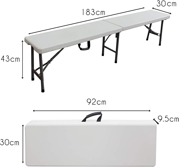 Blanc Pliable En Deux Banc Pliant Transportable Storaddict Sa10041 2 Banc En Plastique Robuste 95 5 X 33 5 X 23 5 Cm Nombre De Places 2 A 4 Personnes Par Banc