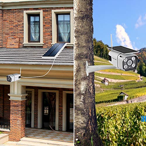 Solar Powered Security Camera, SDETER 1080P Wireless WiFi Battery Cameras, Radar Motion Detection Night Vision IP CCTV Outdoor Cam with Removable Solar Panel