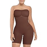 SHAPELLX Women's Shapewear Bodysuits Tummy Control Butt Lifter Body Shaper Strapless Seamless Mid Thigh Jumpsuit Tops