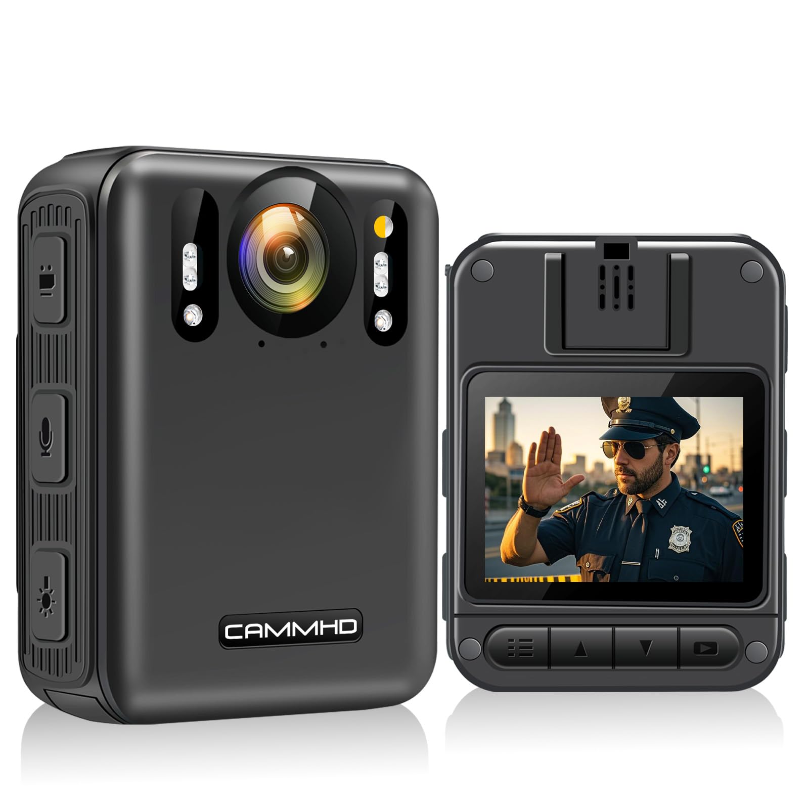 CAMMHD W6-128GB 4K/2160P Body Camera with Audio and Video 2 * 2000mAh Batteries 15Hrs Wearable Police Body Camera Night Vision for Law Enforcement/Bike/Hiking