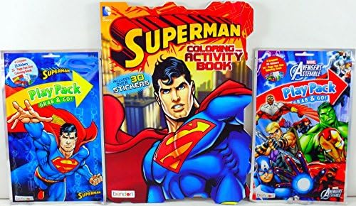 Superman / Marvel Avengers Assemble Play Pack + Superman Coloring &amp; Activity Book Over 30 Stickers! - Set of 12 Play Packs and 12 Books