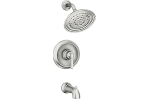Moen Halle Spot Resist Brushed Nickel Tub and Shower Trim Kit Featuring Showerhead, Lever Handle, and Tub Spout with Posi-Temp Valve Included, 82970SRN