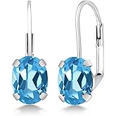 Gem Stone King 8X6MM Oval Drop Dangle Earrings for Women | 925 Sterling Silver | Genuine Gemstone Birthstone Leverback Earrings | Fine Jewelry Gifts for Her Mom Women Wife