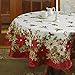 Violet Linen Decorative European Blossom Christmas Tablecloth, Poinsettia & Holly Berry Print - 70