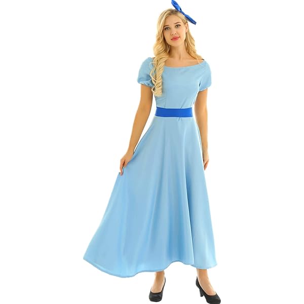 Amazon.com: KINMIU Women's Halloween Costume Blue Princess Maxi Dress With  Blue Bowtie Belt : Clothing, Shoes & Jewelry