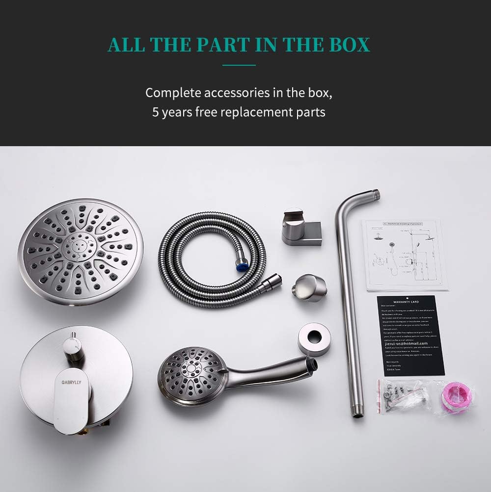 Shower System, Wall Mounted Shower Faucet Set for Bathroom with High Pressure 8" Rain Shower head and 3-Setting Handheld Shower Head, Brushed Nickel （Rough in Pressure Balance Valve Included) - - 