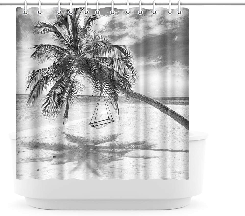 Amazon Com Artsbay Tropical Palm Tree Shower Curtain Summer Beach Seascape Bath Curtain With Hooks Waterproof Polyester Bathroom Decor Mildew Resistent 72x72inch Kitchen Dining