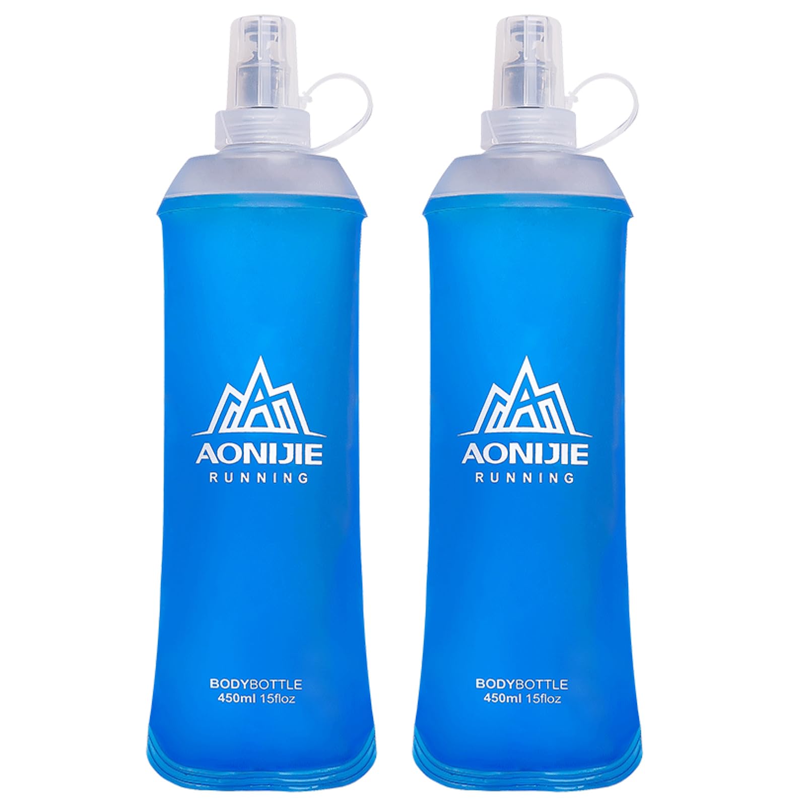 TRIWONDER Soft Flask TPU Foldable Running Water Bottle BPA-Free Collapsible Hydration Flask for Hydration Pack, Ideal for Marathon, Cycling, Hiking, Climbing (450ml/15.22oz - Pack of 2)