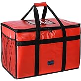 cherrboll Insulated Food Delivery Bag -23"x14"x15", Premium Large Commercial Catering Bag for Food Transport, Thermal Food Carrier with Side Pockets, Extra Strength Zipper & Thick Insulation, Red