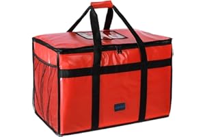 cherrboll Insulated Food Delivery Bag -23"x14"x15", Premium Large Commercial Catering Bag for Food Transport, Thermal Food Carrier with Side Pockets, Extra Strength Zipper & Thick Insulation, Red