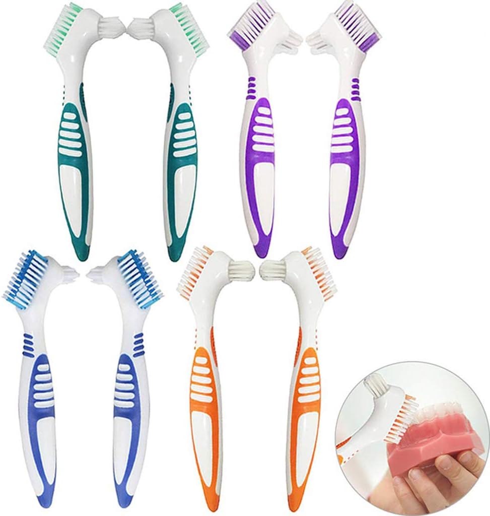Bonarty 4 Pack Denture Brushes Multi-Layered Y-Shape Food Residue Cleaner Toothbrush: Health & Personal Care