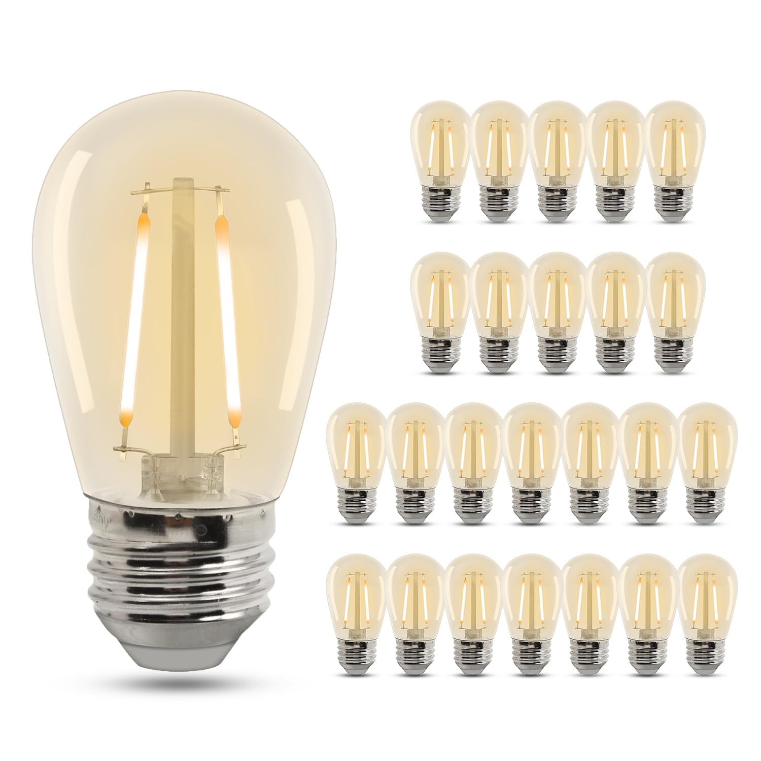 BESLAM S14 2W LED Filament Bulbs, 2200K Warm White Plastic Edison Bulb Equivalent to 40W, 130LM E27 Base for Waterproof Outdoor String Lights Bulb Replacement, 25 Pack