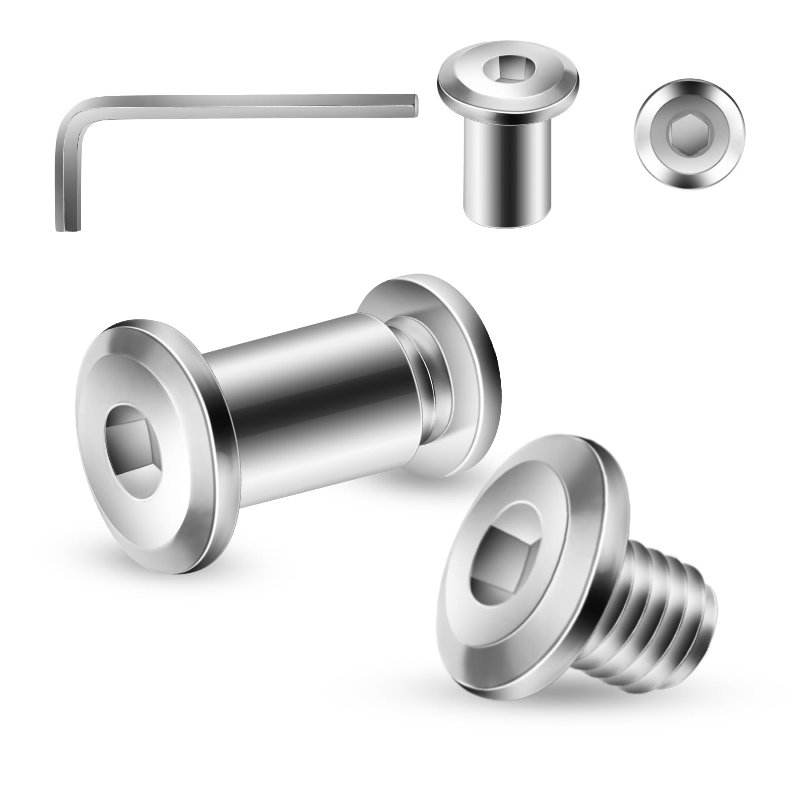 Photo 1 of 1/4-20 x 5/16" 10Pcs Flat Head Hex Socket Cap Screws Bolts Barrel Nuts Kit, 304 Stainless Steel 18-8, Full Thread by SG TZH (with Hex Spanner)