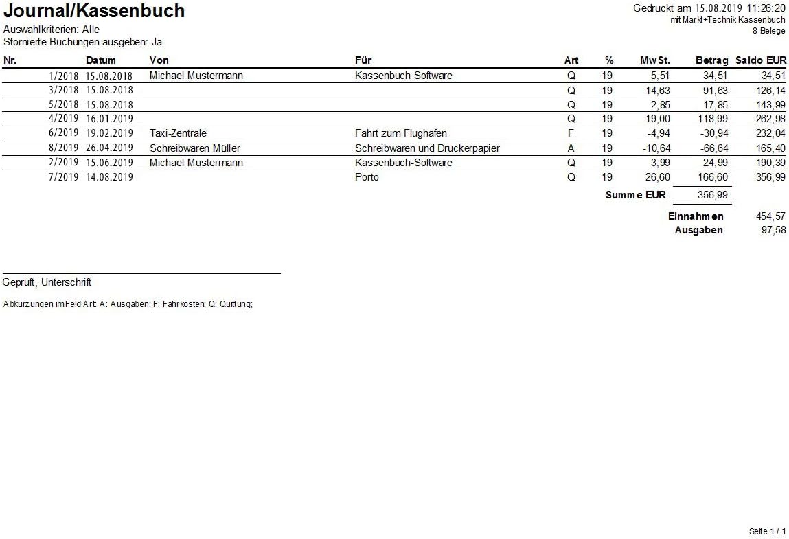 Kassenbuch 2019 Einnahme Und Ausgabe Fur Unternehmer Selbststandige Privat Fur Windows 10 8 1 7 Amazon De Software
