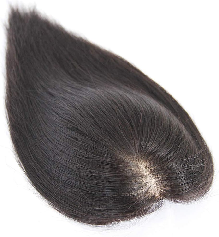 Human Hair Crown Toppers Clip in 3.5"x4" Silk Base Secret Crown Wiglets Hairpieces for Women with Thinning Hair, 6" Dark Brown