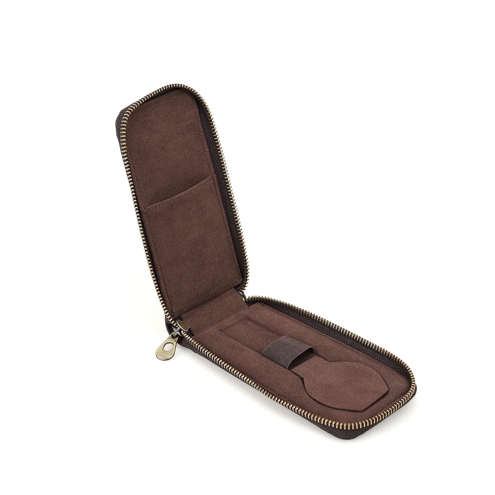 Hiram Watch Travel Case for 1 Watch Handmade Leather Watch Zipper Storage Box Portable Watch Travel Organizer