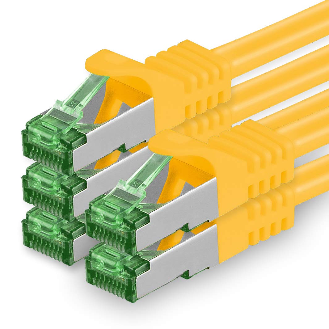 1aTTack.de 1 M Cat.7 Network Cable Pack of 5 Cat7 Patch Cable Lan Cable Ethernet RJ45 10 Gbit/s (All Internet Speeds) Yellow 1 Meter