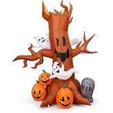 8FT Halloween Inflatable Ghost Tree Decoration with Pumpkins, Tombstone | Spooky Lighted Yard Display, Outdoor Lawn Garden Decor, Polyester Holiday Seasonal, Night Glow, Trick Or Treat