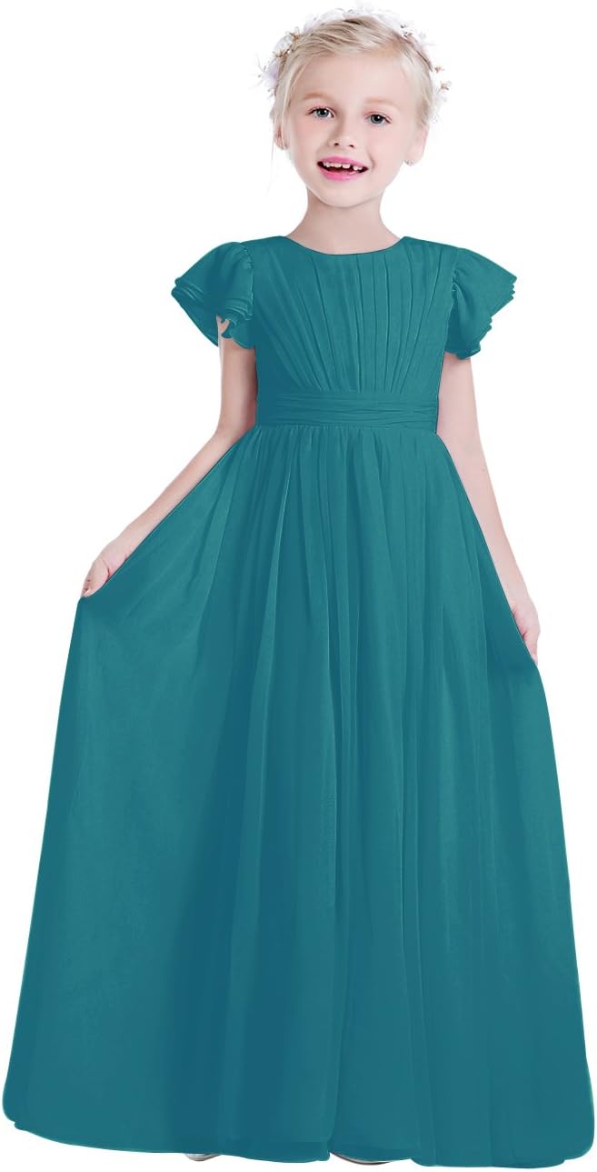 Castle Fairy Flower Girl Dress Chiffon Flutter Sleeve Holy Communion Dress Junior Bridesmaid Dress