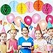 NUOLUX Birthday Party Decorations Kit - Paper Cone Hats with Pom Poms Party Blowouts Balloons Hanging Paper Honeycomb Flower Balls Heart Shaped Cake Toppers